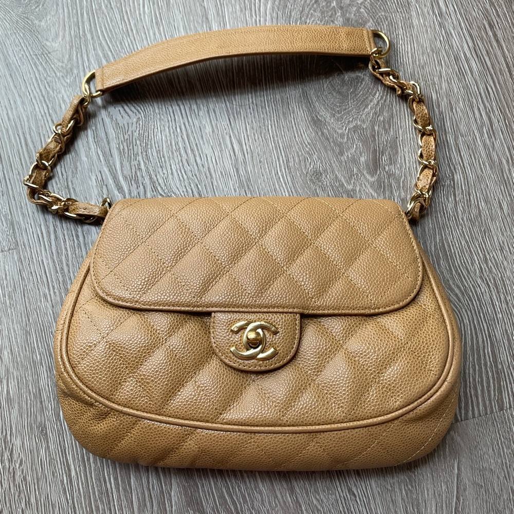 CHANEL rare caviar curved flap half moon bag